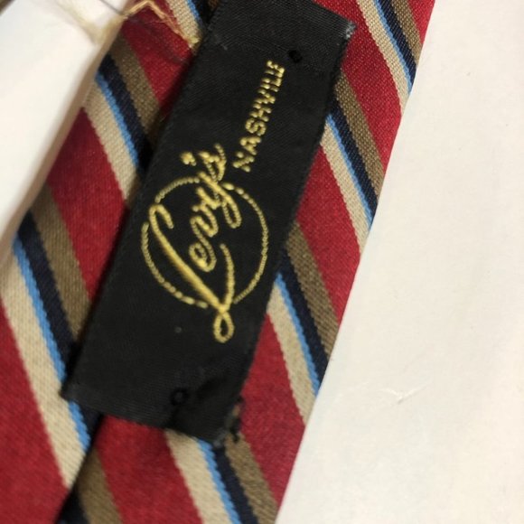 BRONZINI Red Tan Blue Stripe Tie Silk Blend Levy's Nashville Business Career - Picture 5 of 6